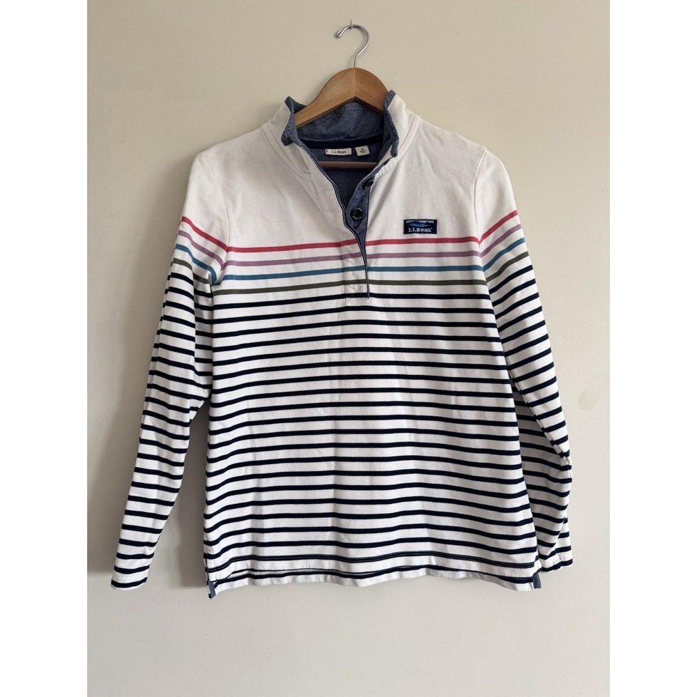 L.L.Bean Pullover Striped Rainbow 1/4 Button Outdoors Rugged Thick Women's Med